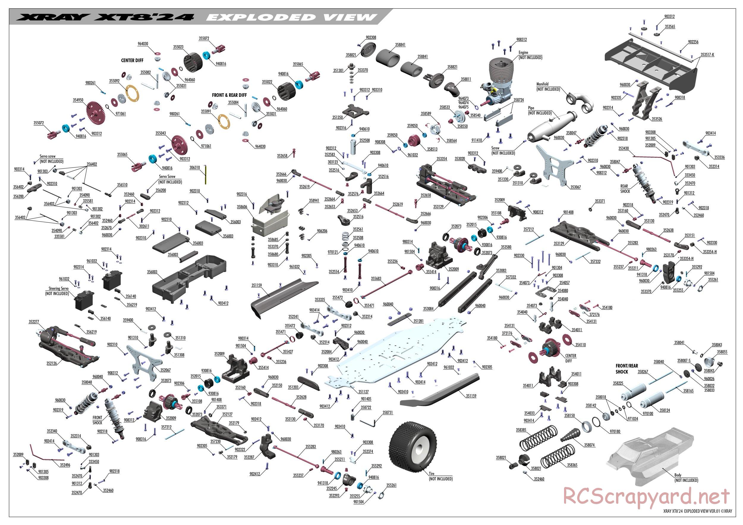 Xray - XT8 2024 Specs (XT8'24) - Exploded View