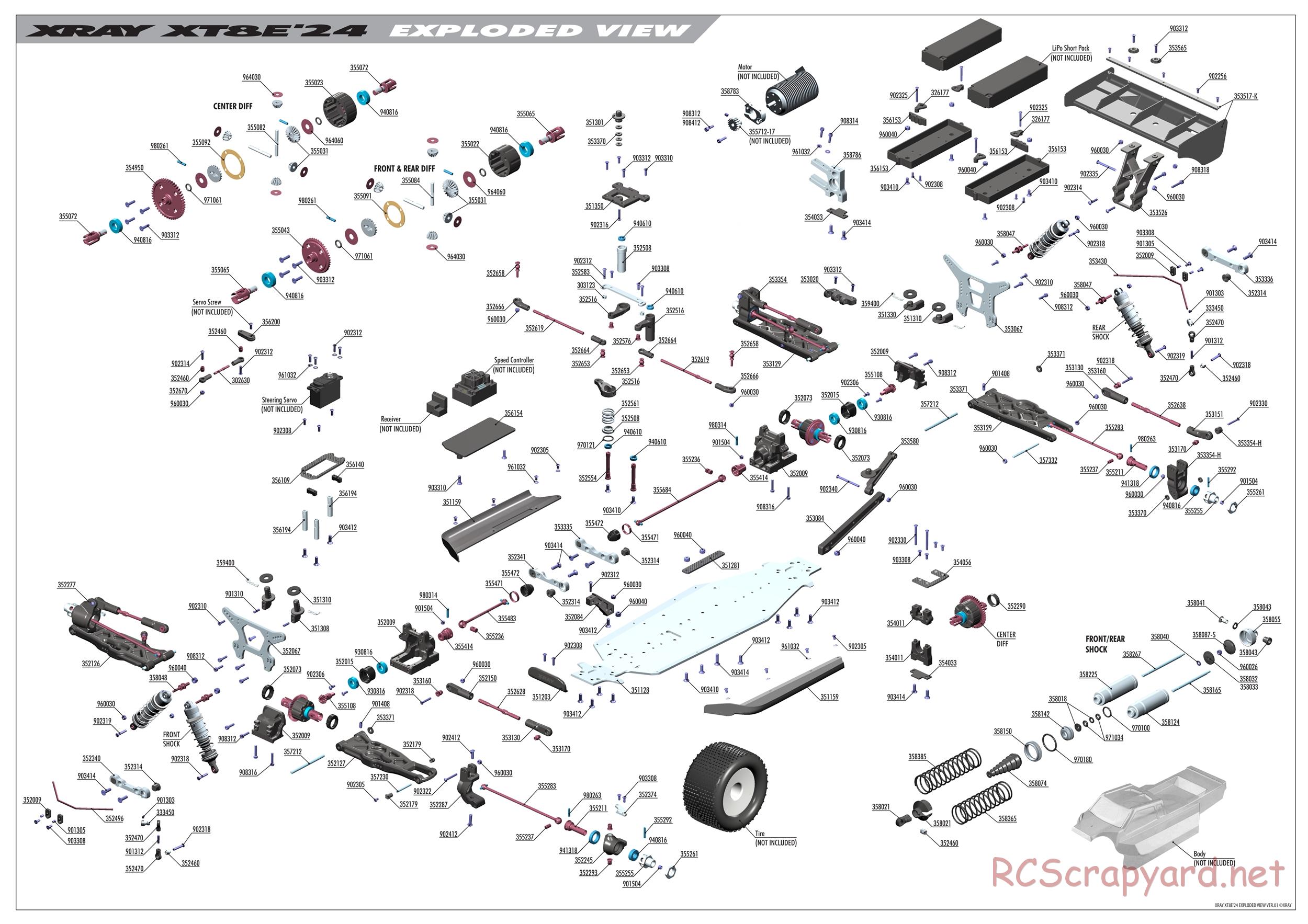 Xray - XT8E 2024 (XT8E'24) - Exploded View