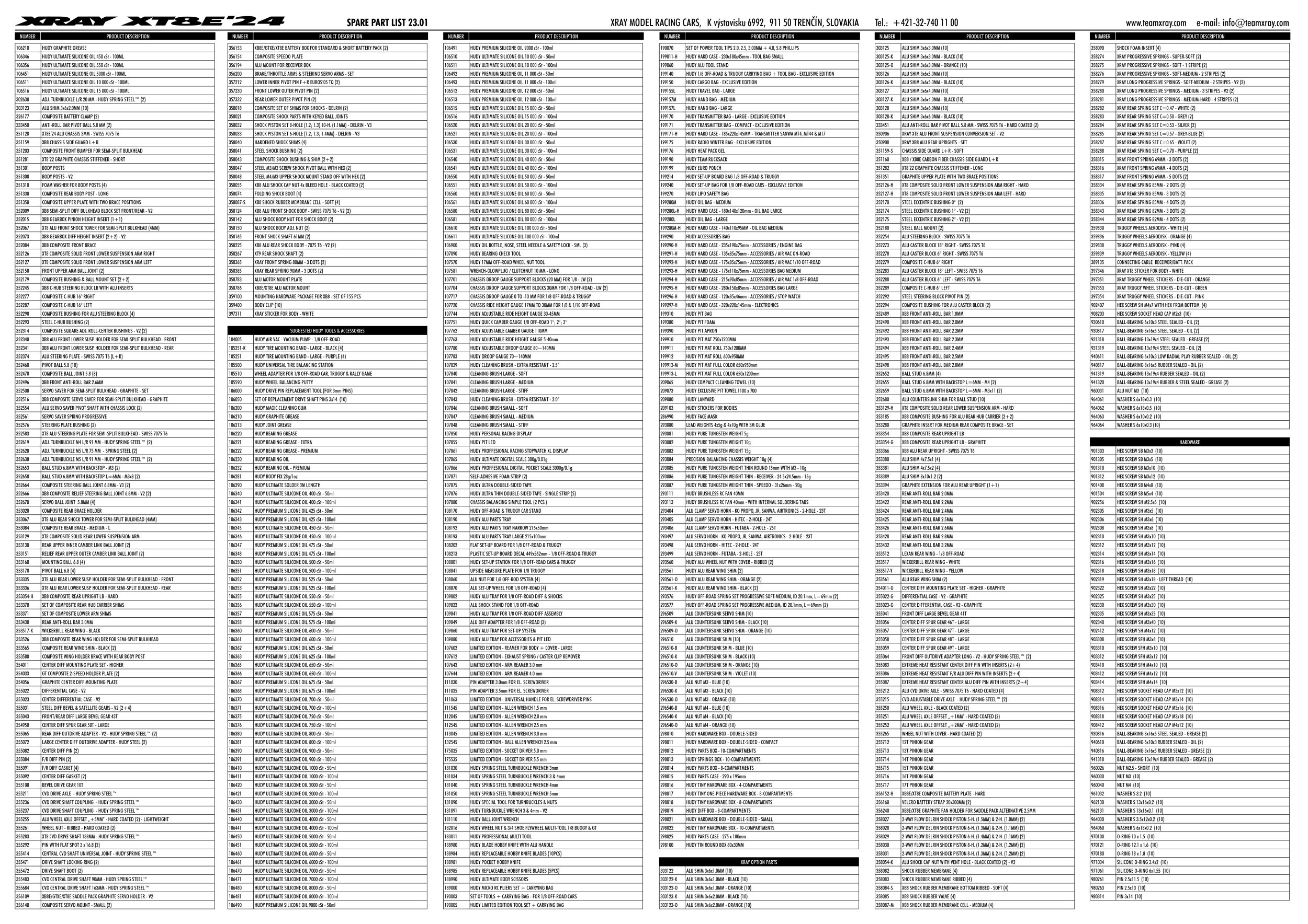 Xray - XT8E 2024 (XT8E'24) - Parts List