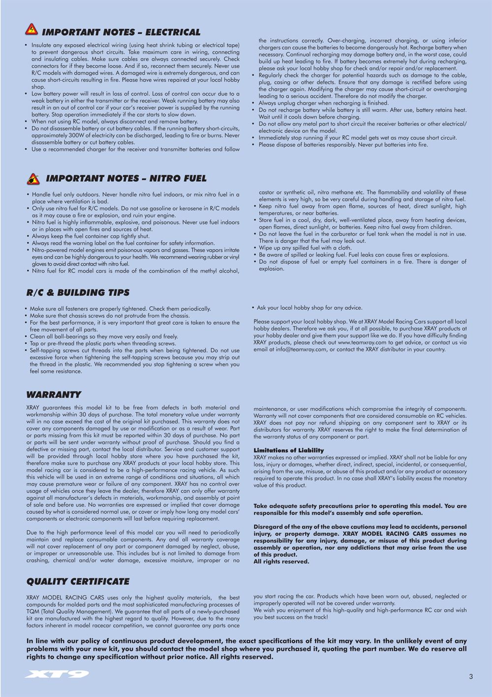 Xray - XT9 - Manual - Page 3